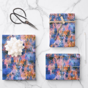 Abstraktion von blauem und orangefarbenem Wasser Geschenkpapier Set