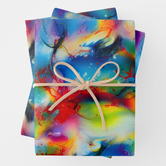 Abstraktion von Blaugelb-grüner Wasserfarbe Geschenkpapier Set (Beispiel)