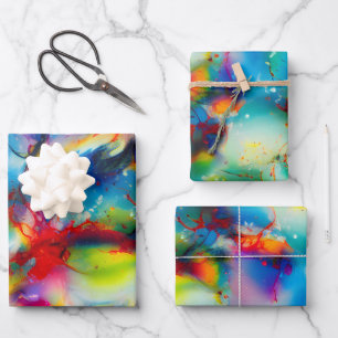 Abstraktion von Blaugelb-grüner Wasserfarbe Geschenkpapier Set