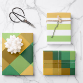 ABSTUFUNGEN VON GRÜN ORANGE BRAUN GEOMETRISCHE MUS GESCHENKPAPIER SET