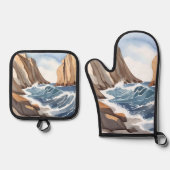 Absturz von Meereswellen | Strandbäder Ofenhandschuh & Topflappen-Set (Vorderseite)