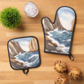 Absturz von Meereswellen | Strandbäder Ofenhandschuh & Topflappen-Set (Oben Unten)