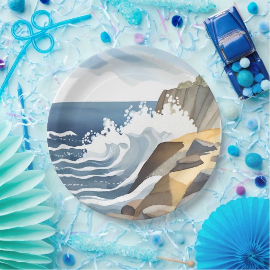 Abstürze | Rocky Coastal Shore Wasserfarbe Pappteller (Party)