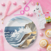 Abstürze | Rocky Coastal Shore Wasserfarbe Pappteller (Party)