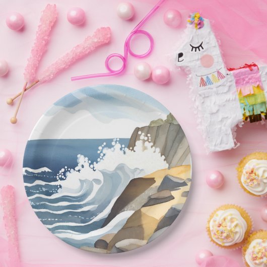 Abstürze | Rocky Coastal Shore Wasserfarbe Pappteller (Party)