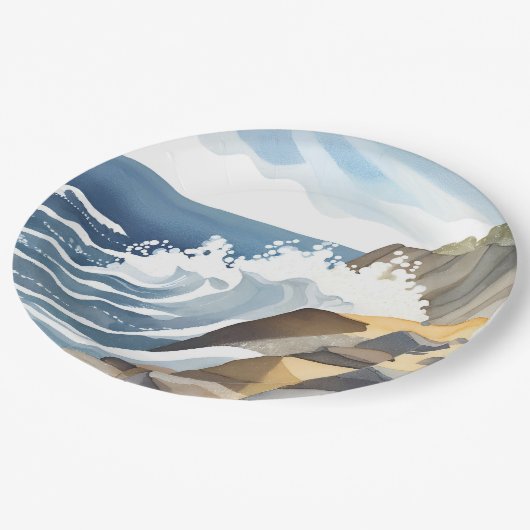 Abstürze | Rocky Coastal Shore Wasserfarbe Pappteller (Schrägansicht)