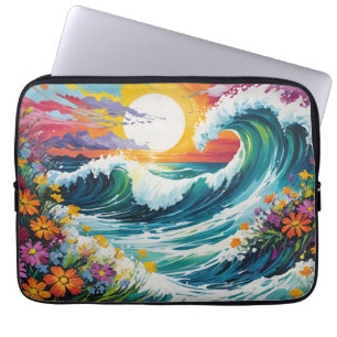 Absturzwellen Sonnenuntergang und Wildblumen Laptopschutzhülle