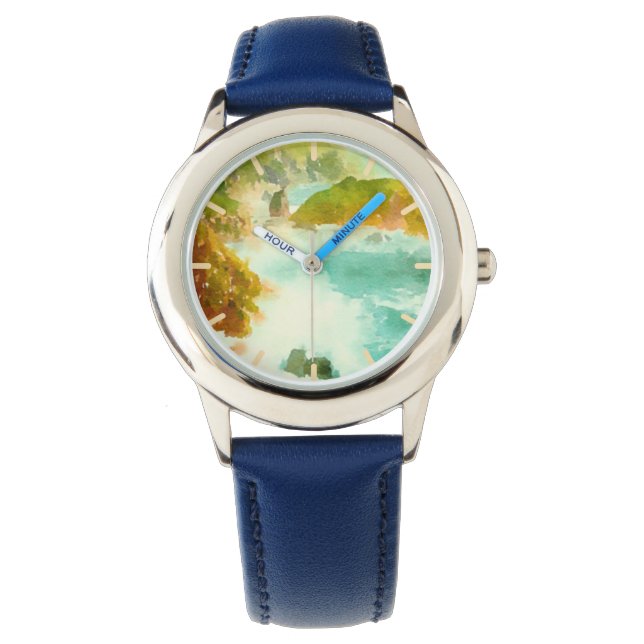 Absturzwellen Wasserfarbe Armbanduhr (Vorderseite)