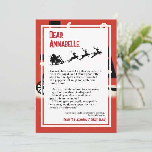 Absurdist Dada Brief von Santa Einladung (Stehend Vorderseite)