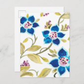 Abtei-Blumenfliesen - blaue Blüte Postkarte (Vorne/Hinten)