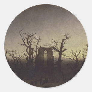 Abtei im Eichwald von Caspar David Friedrich Runder Aufkleber