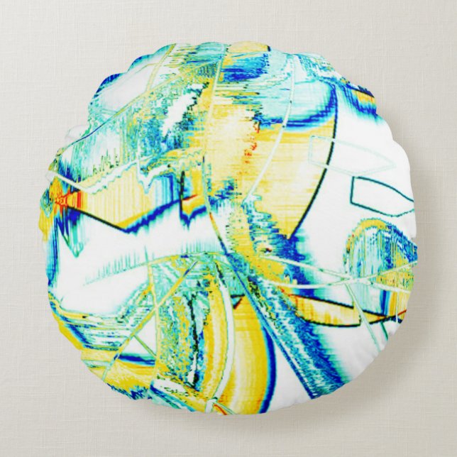 Abtropffarbene Tinte, Bild von gelben, blauen, zya Rundes Kissen (Vorderseite)