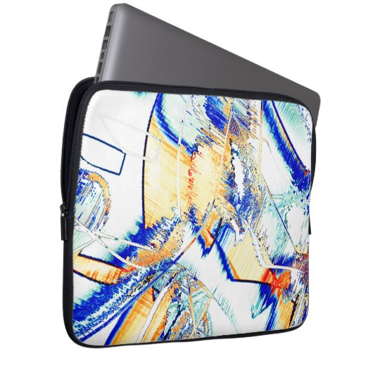 Abtropfte Tinte, Bild mit orangefarbenem und blaue Laptopschutzhülle (Vorne Rechts)