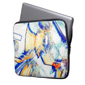 Abtropfte Tinte, Bild mit orangefarbenem und blaue Laptopschutzhülle (Vorderseite Links)