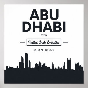 Abu Dhabi Koordinaten in Schwarz-Weiß-Stadt Poster
