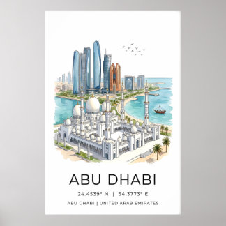 Abu Dhabi Kunstprint Skyline mit großer Moschee un Poster
