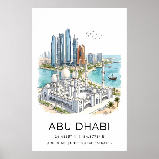 Abu Dhabi Kunstprint Skyline mit großer Moschee un Poster (Vorne)