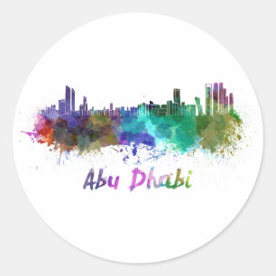 Abu Dhabi skyline im Watercolor Runder Aufkleber
