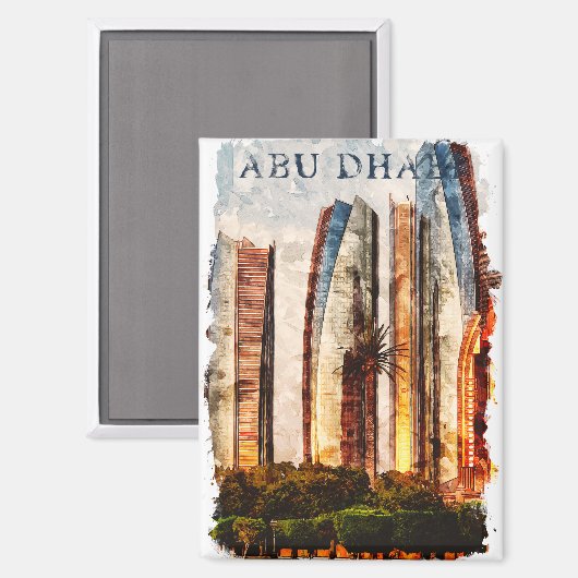 Abu Dhabi UAE Watercolor Skyline Magnet (Vorderseite/Rückseite)