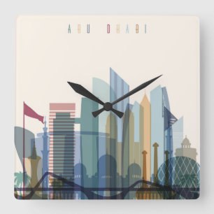 Abu Dhabi, United Arab Emirates   City Skyline Quadratische Wanduhr