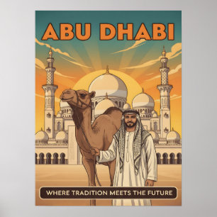 Abu Dhabi Vintage-Reisepostkarte mit Kamel Poster