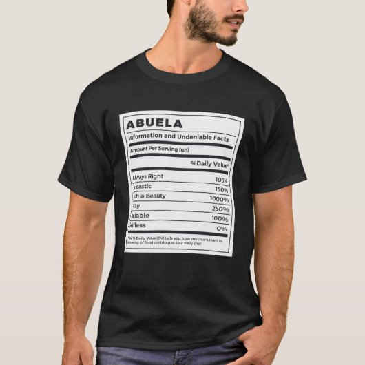 Abuela Nutritional Facts Spanish Grandmother T-Shirt (Vorderseite)