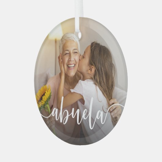 Abuela Oma Script Overlay Ornament Aus Glas (Vorderseite links)