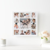 Abuela Script Family Memory Foto Grid Collage Quadratische Wanduhr (Zuhause)