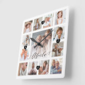 Abuela Script Family Memory Foto Grid Collage Quadratische Wanduhr (Winkel)