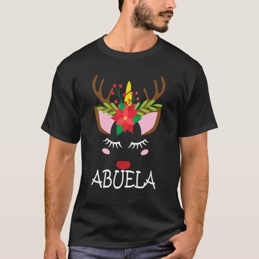 Abuela Unicorn Face Reindeer Blume Weihnachtsfest T-Shirt (Vorderseite)