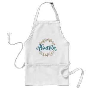 Abuelita mit Blumenreath, handgezogen Schürze
