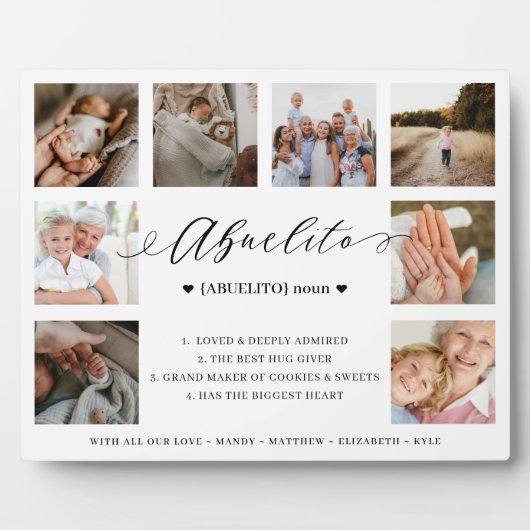 Abuelito Definition Script Foto Collage Keepake Fotoplatte (Vorderseite)