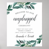 Abundant Foliage Unplugged Wedding Zeremony Sign Poster (Vorne)