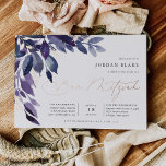 Abundant Foliage | Violet Botanical Bar Mitzvah Folieneinladung<br><div class="desc">Elegant gender neutral bar mitzvah invitation features blue and purple watercolor leaves and foliage cascading from the upper left corner,  embellished with rose gold foil accents. Personalize with your temple ceremony and celebration details aligned at the right.</div>