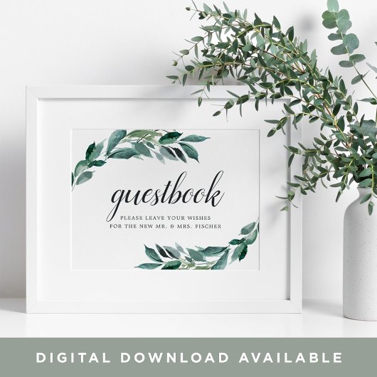 Abundant Foliage Wedding Guestbook Sign Poster