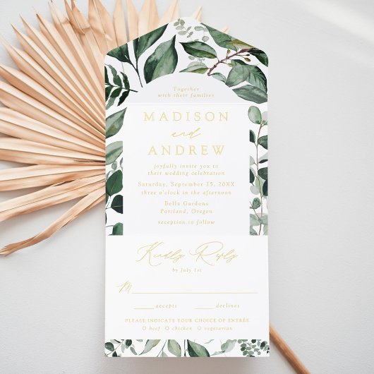 Abundant Greenery Arch Frame Foil Wedding All-in-One-Einladung