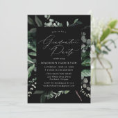 Abundant Greenery Black Graduation Party Einladung (Stehend Vorderseite)