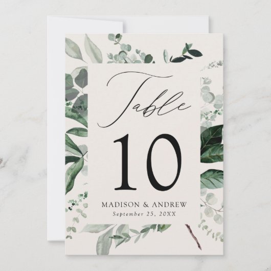 Abundant Greenery Cream Table Number Card (Vorderseite)
