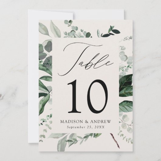 Abundant Greenery Cream Table Number Card (Rückseite)