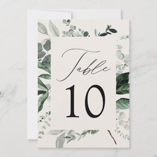 Abundant Greenery Cream Wedding Table Number Card (Vorderseite)