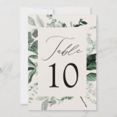 Abundant Greenery Cream Wedding Table Number Card (Rückseite)