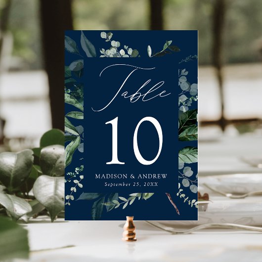 Abundant Greenery Navy Table Number Card