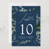 Abundant Greenery Navy Table Number Card (Vorderseite)