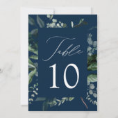 Abundant Greenery Navy Wedding Table Number Card (Rückseite)