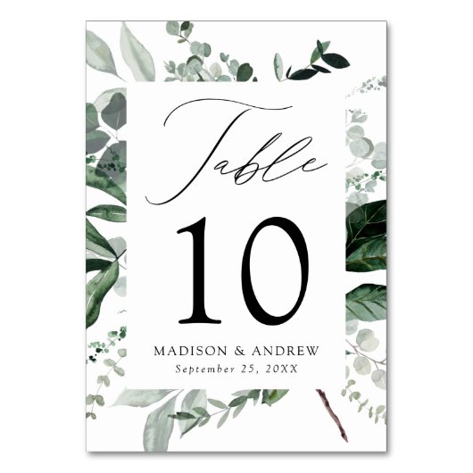 Abundant Greenery Personalized Wedding Tischnummer (Vorderseite)