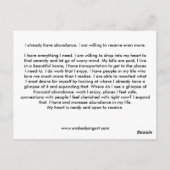 Abundanzbejahung Postkarte (Rückseite)