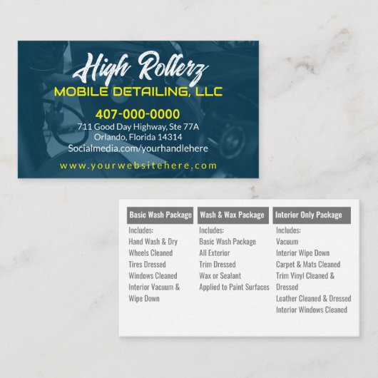 Abwasch von Kraftfahrzeugen - Druckabwaschung Visitenkarte (Vorne/Hinten)