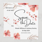 ABWEICHUNGSDATUM gerettet - rosa Blume bearbeitbar Save The Date (Vorne/Hinten)