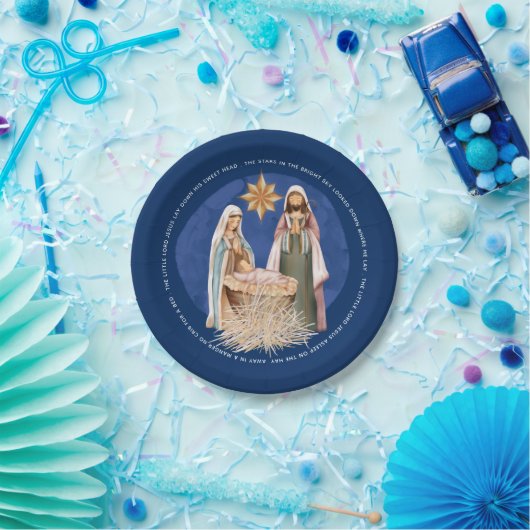 Abwesend in einem Manager Carol Texte Gold Krippe Pappteller (Party)