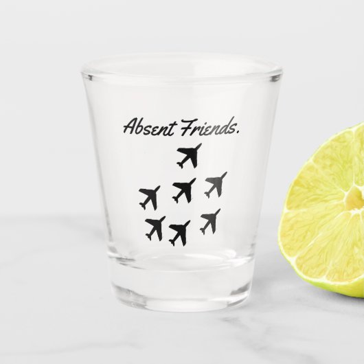 Abwesende Freunde Schnapsglas (Vorderseite)